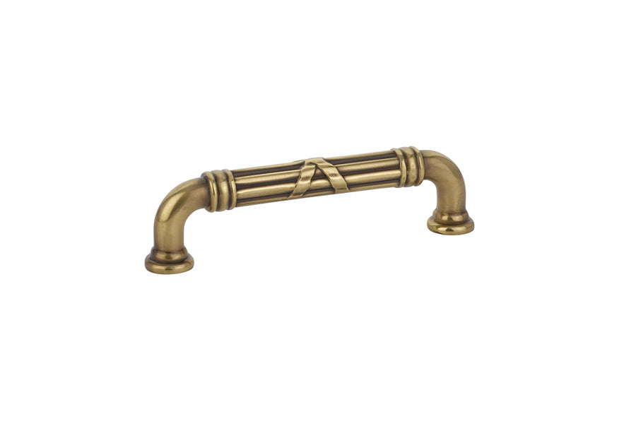 Emtek 86285US7 Ribbon and Reed Fixed Cabinet Pull with 4" Center To Center French Antique Brass Finish