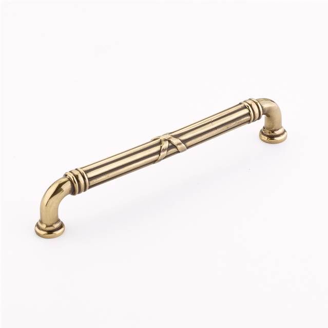 Emtek 86286US7 Ribbon and Reed Fixed Cabinet Pull with 6" Center To Center French Antique Brass Finish