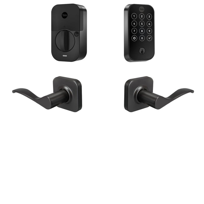 Yale Real Living BYRD420WF1NWBSP Yale Assure Lock 2 Bundle with Touchscreen Wi Fi Deadbolt, Norwood Lever Passage, and DoorSense BSP Black Suede Powder Coat Finish