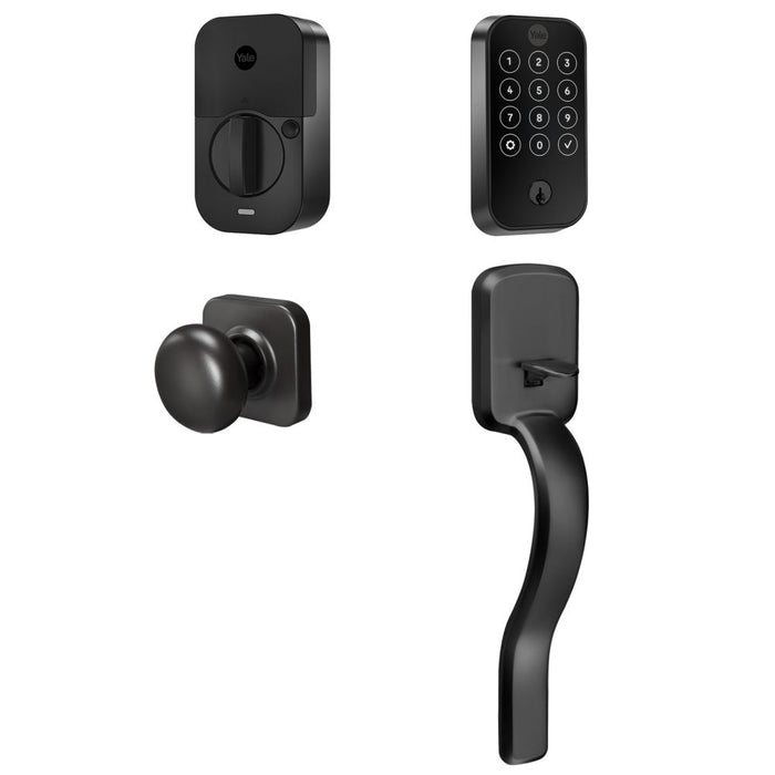 Yale Real Living BYRD420WF1RXBSP Yale Assure Lock 2 Bundle with Touchscreen Wi Fi Deadbolt, Ridgefield Handleset Passage, and DoorSense BSP Black Suede Powder Coat Finish