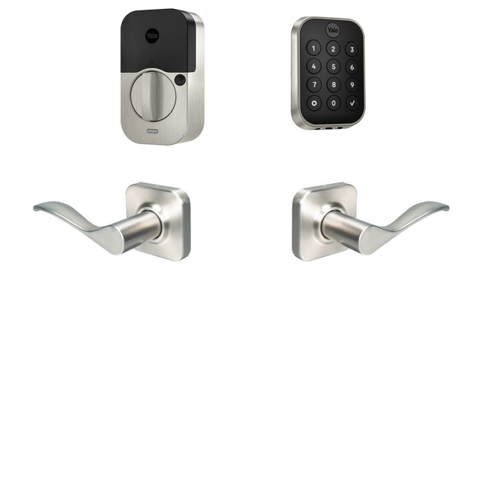 Yale Real Living BYRD450WF1NW619 Yale Assure Lock 2 Bundle with Key Free Touchscreen Wi Fi Deadbolt, Norwood Lever Passage, and DoorSense US15 (619) Satin Nickel Finish