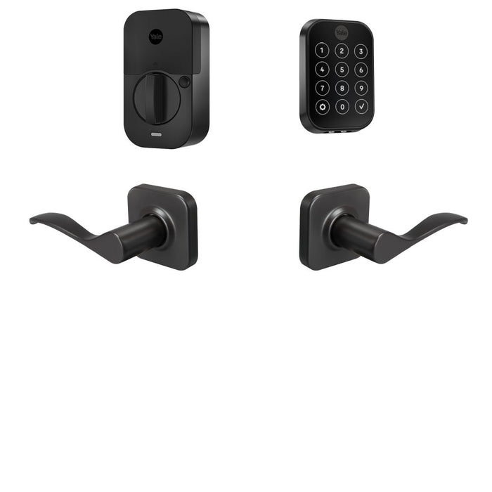 Yale Real Living BYRD450WF1NWBSP Yale Assure Lock 2 Bundle with Key Free Touchscreen Wi Fi Deadbolt, Norwood Lever Passage, and DoorSense BSP Black Suede Powder Coat Finish