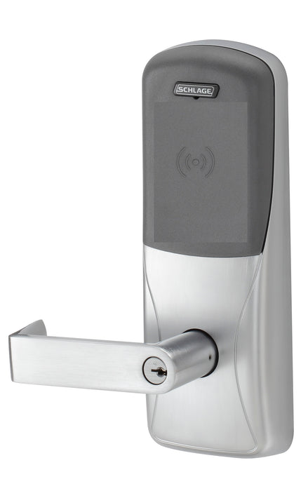 Schlage Electronic CO200CY70PRRHO626 Standalone Electronic Lock with Rights on Lock Cylindrical Classroom / Storeroom Proximity Rhodes Lever with 13247 Latch and 10025 Stike with C Keyway Satin Chrome Finish
