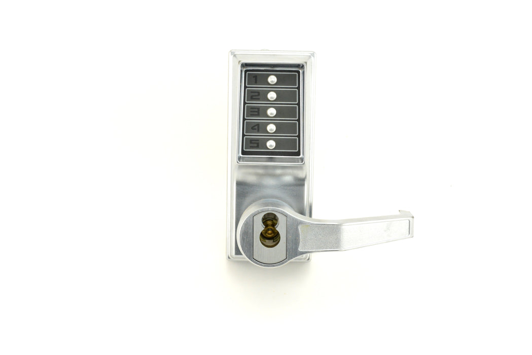 Kaba Simplex R8146S26D Right Hand Mechanical Pushbutton Lever Mortise Combination Entry Passage Lockout with Key Override; Schlage Prep Satin Chrome Finish